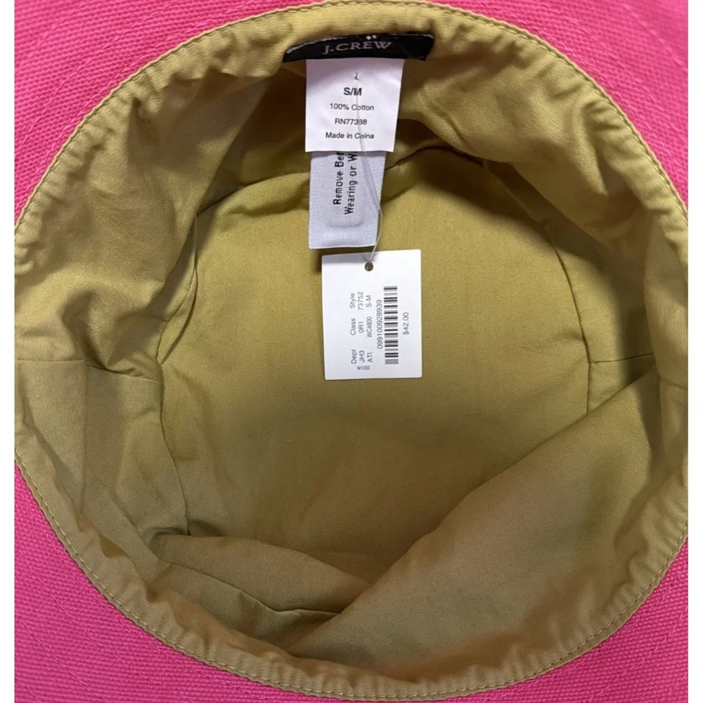 NWT J.Crew Wide Brim Bucket Hat W/Band & Buckle 73752 Sz S-M Pink Summer Beach